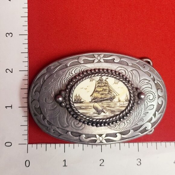 Belt Buckle Sailing Ship Boat Clipper Schooner Galleon Centerpiece Oval - Picture 9 of 9